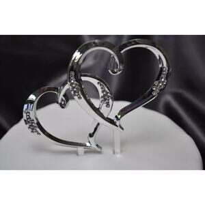Wilton Double Heart Jeweled Silver‎ Plastic Pick for Cake Topper Decoration NEW